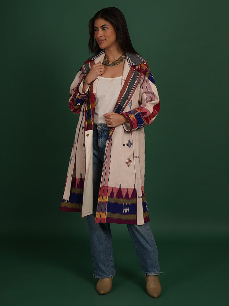 MULTI COLOUR KOTPAD BLUE TRENCH JACKET