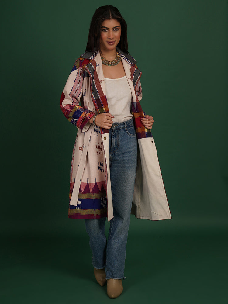 MULTI COLOUR KOTPAD BLUE TRENCH JACKET