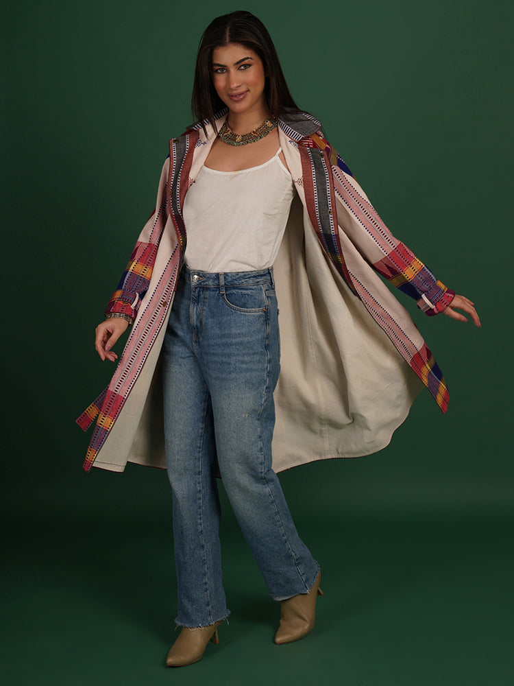 MULTI COLOUR KOTPAD BLUE TRENCH JACKET