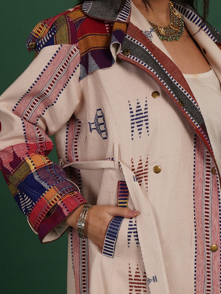 MULTI COLOUR KOTPAD BLUE TRENCH JACKET