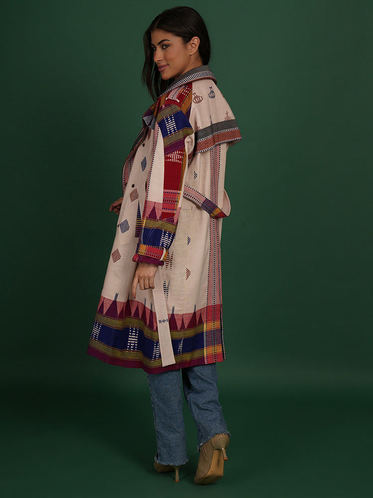 MULTI COLOUR KOTPAD BLUE TRENCH JACKET