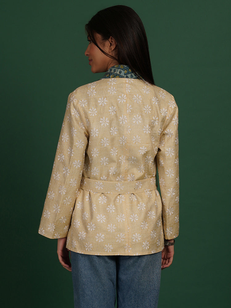 CREAM KANTHA AJRAK SHORT JACKET