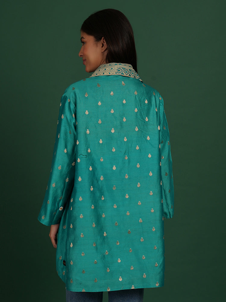 Off White Teal Green Kantha & Teal Green Overlay