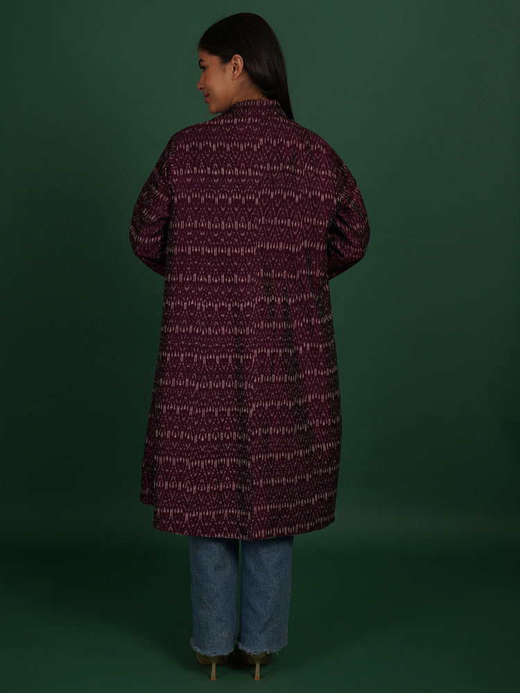 BROWN KOTPAD PURPLE IKAT COTTON LONG JACKET