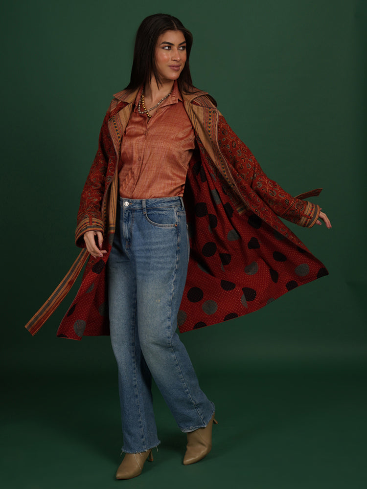 RUST AJRAK BHUJUDI AZRAK TRENCH JACKET