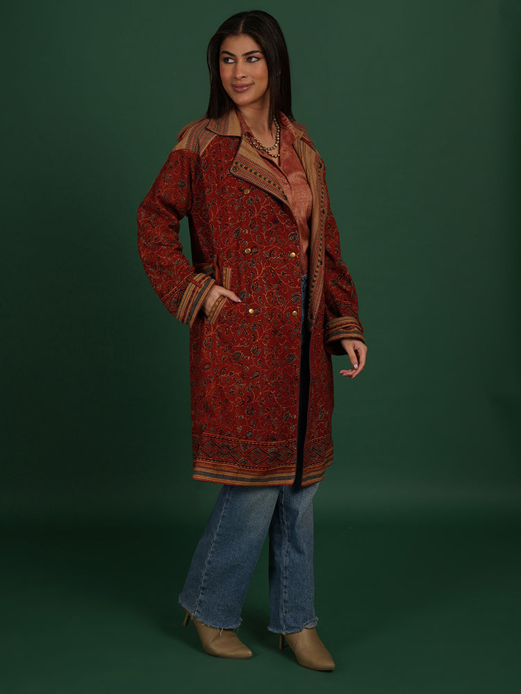 RUST AJRAK BHUJUDI AZRAK TRENCH JACKET