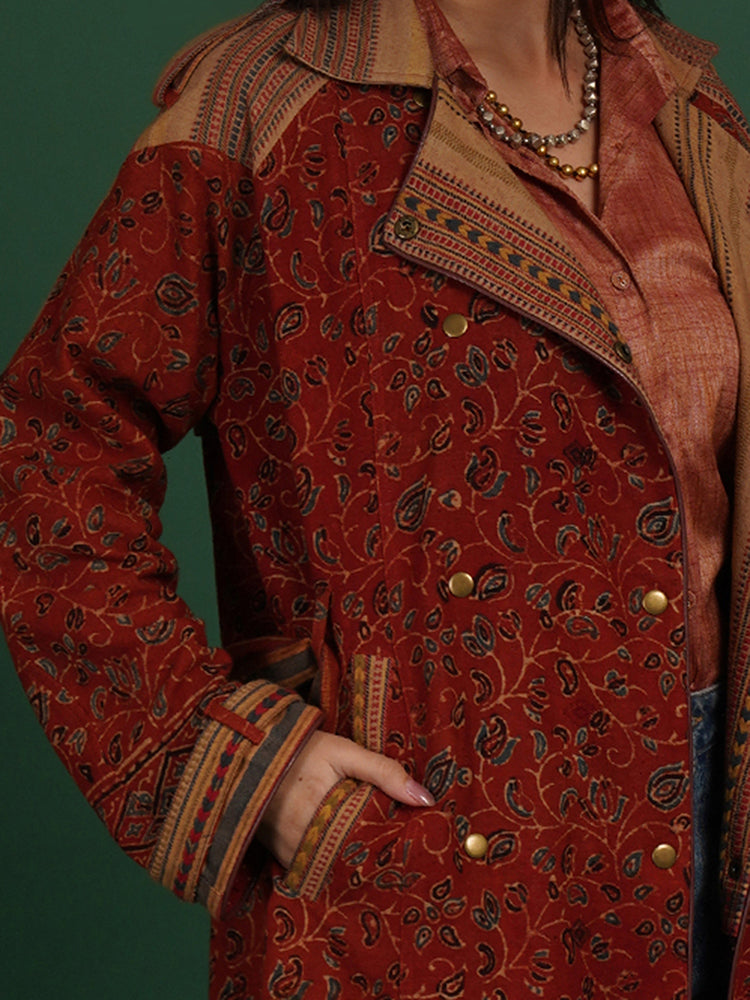 RUST AJRAK BHUJUDI AZRAK TRENCH JACKET