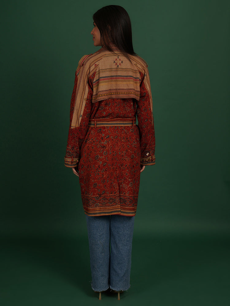 RUST AJRAK BHUJUDI AZRAK TRENCH JACKET
