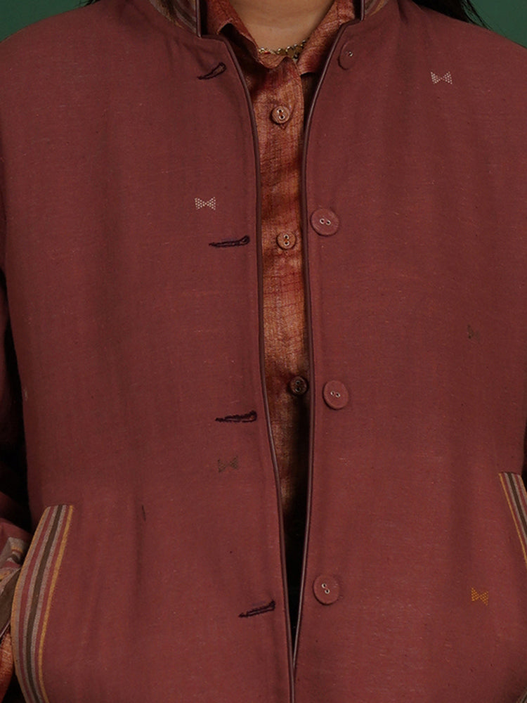 RADISH BROWN BHUJUDI WOOLLEN SHORT JACKET