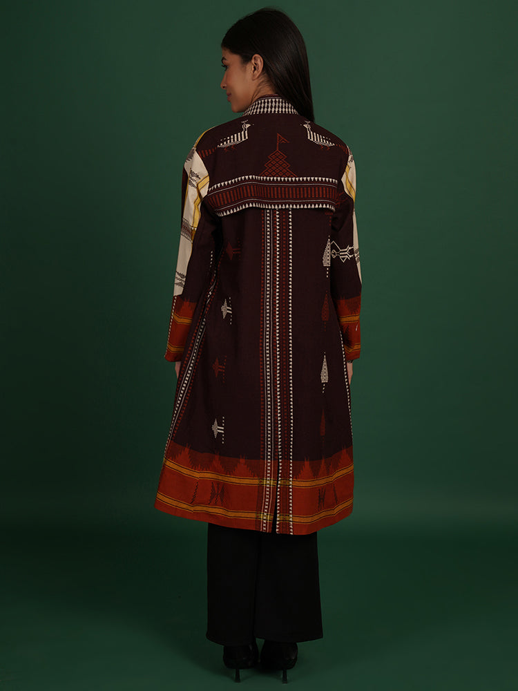 BROWN ORANGE KOTPAD AZRAK LONG JACKET