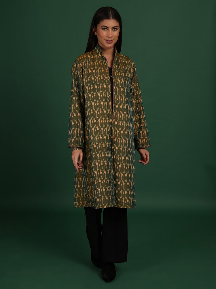 RADISH ORANGE KOTPAD GREEN IKAT COTTON LONG JACKET