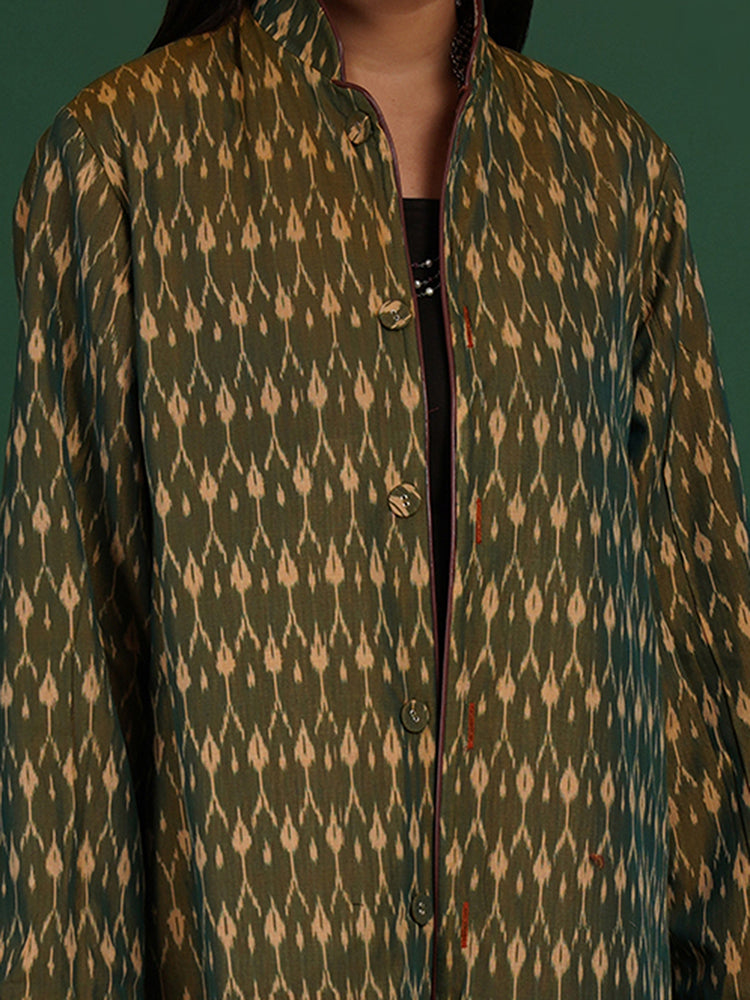 RADISH ORANGE KOTPAD GREEN IKAT COTTON LONG JACKET