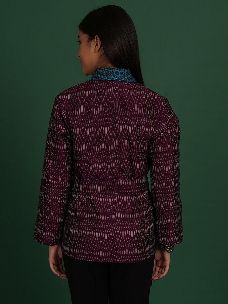 BLUE KANTHA PURPLE IKAT COTTON SHORT JACKET