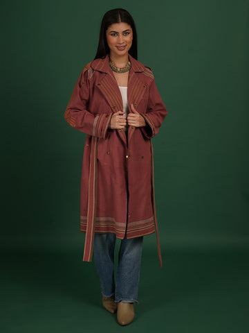 RUST BHUJUDI PURPLE IKAT COTTON TRENCH JACKET