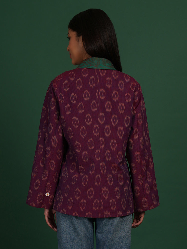 GREEN KANTHA PURPLE IKAT COTTON SHORT JACKET
