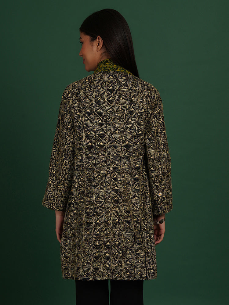 Green Kantha & Green Ajrakh Cotton Short Overlay