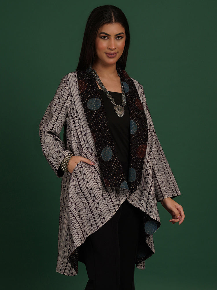 Purple Kantha & Black Ajrak Overlay