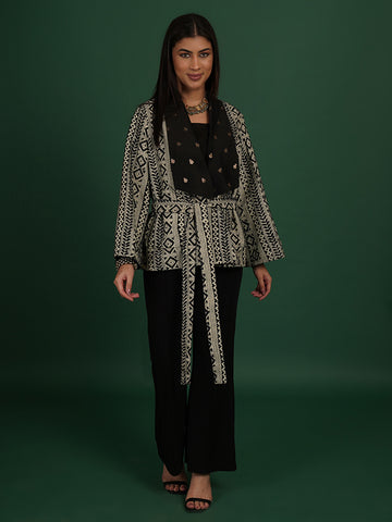 BLACK KANTHA CHANDERI SHORT JACKET