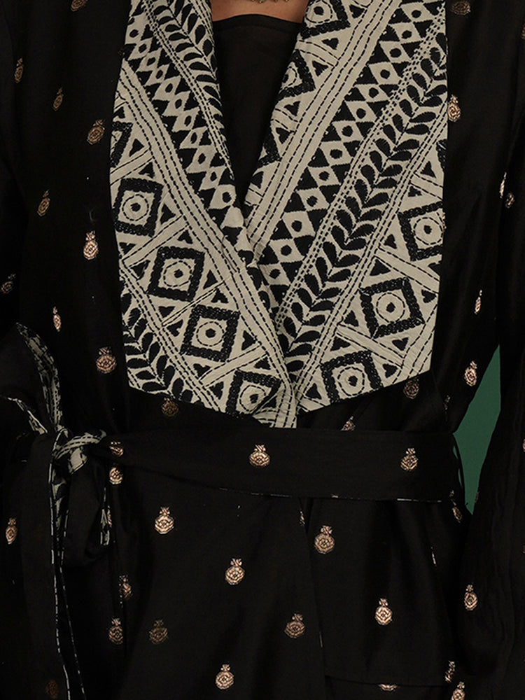 BLACK KANTHA CHANDERI SHORT JACKET