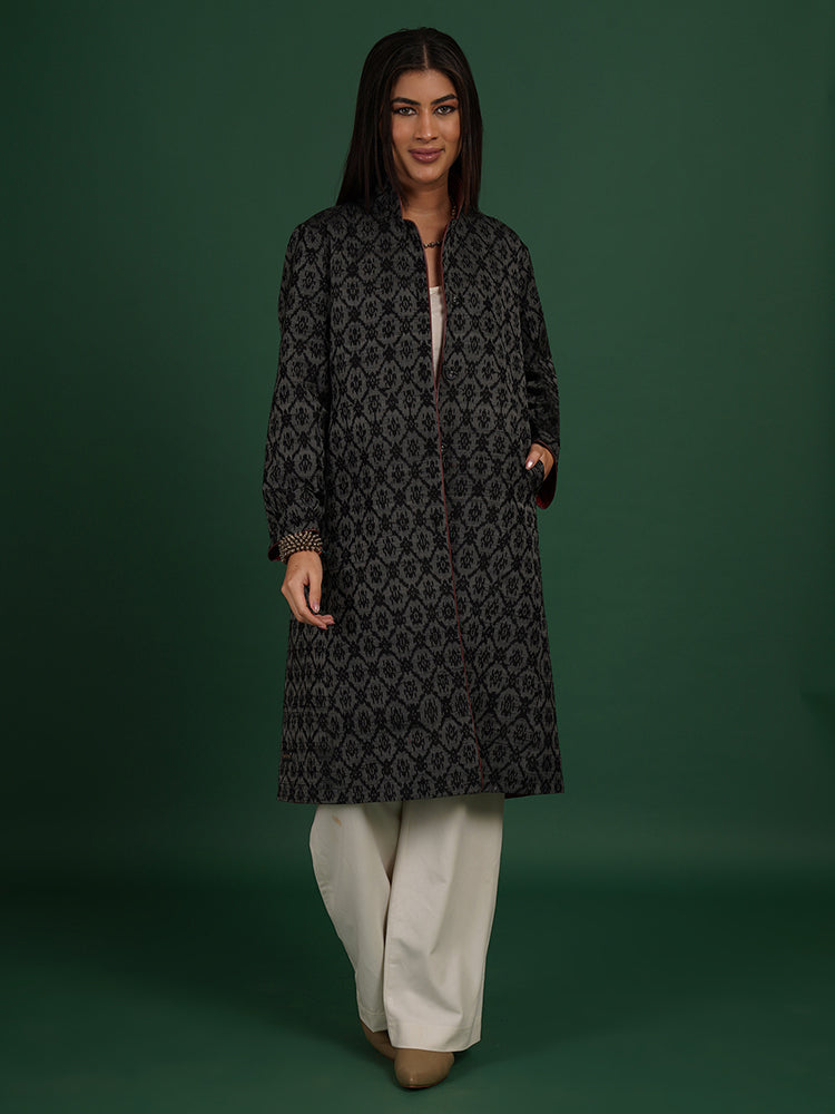 BLACK TUSSAR & WOLLEN LONG JACKET