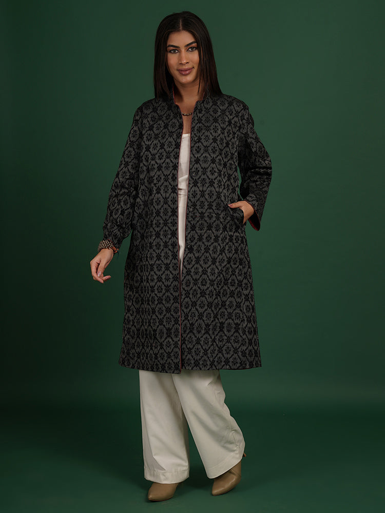 BLACK TUSSAR & WOLLEN LONG JACKET