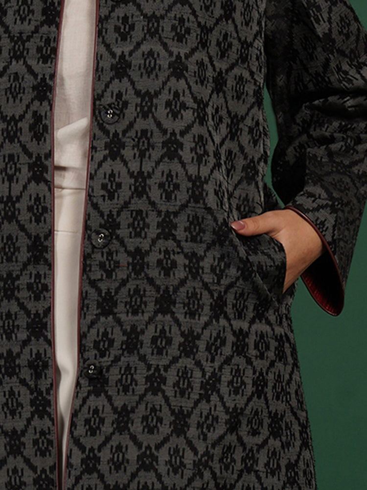 BLACK TUSSAR & WOLLEN LONG JACKET