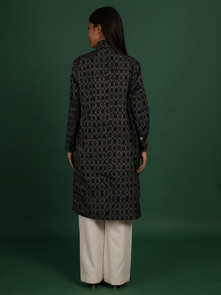 BLACK TUSSAR & WOLLEN LONG JACKET