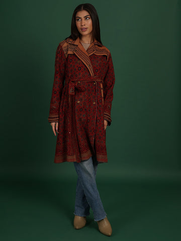 RUST AZRAK BHUJUDI IKAT COTTON TRENCH JACKET