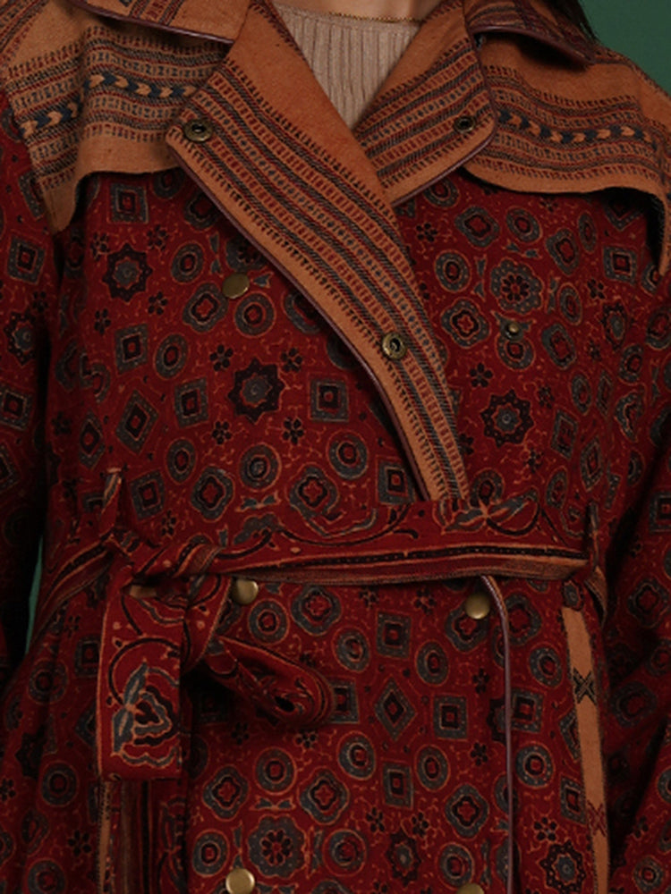 RUST AZRAK BHUJUDI IKAT COTTON TRENCH JACKET