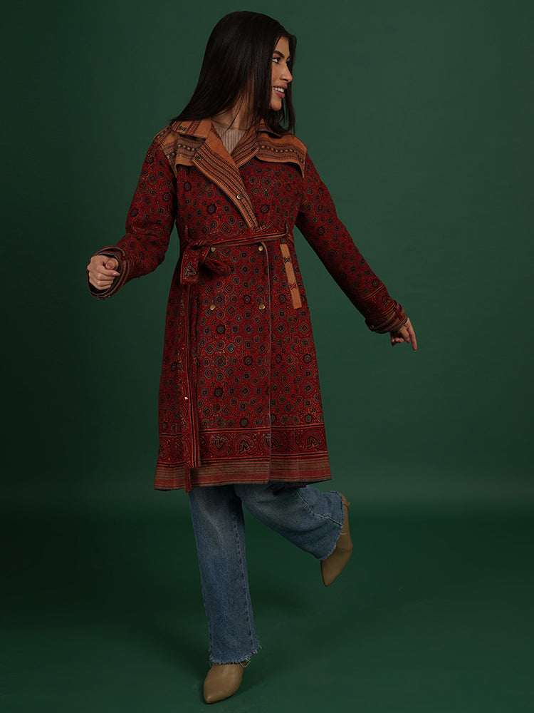 RUST AZRAK BHUJUDI IKAT COTTON TRENCH JACKET