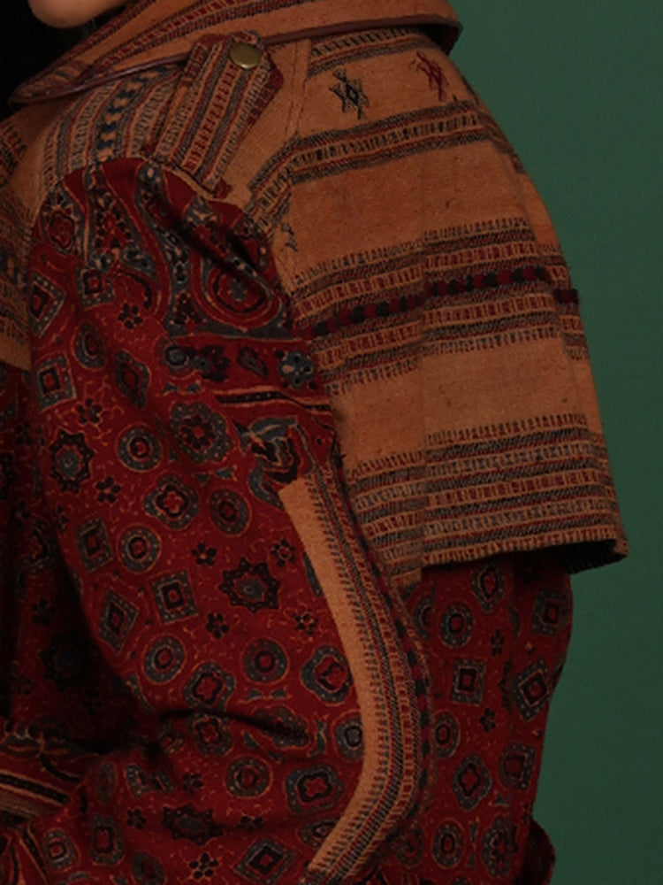 RUST AZRAK BHUJUDI IKAT COTTON TRENCH JACKET