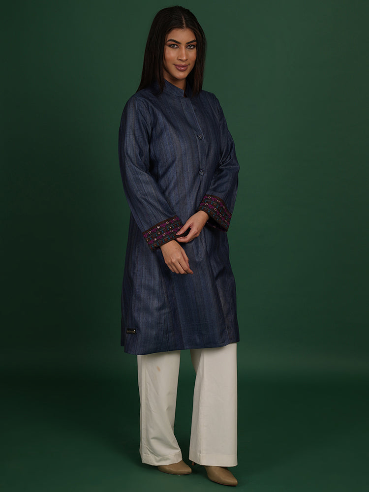 PURPAL TUSSAR IKAT COTTON LONG JACKET
