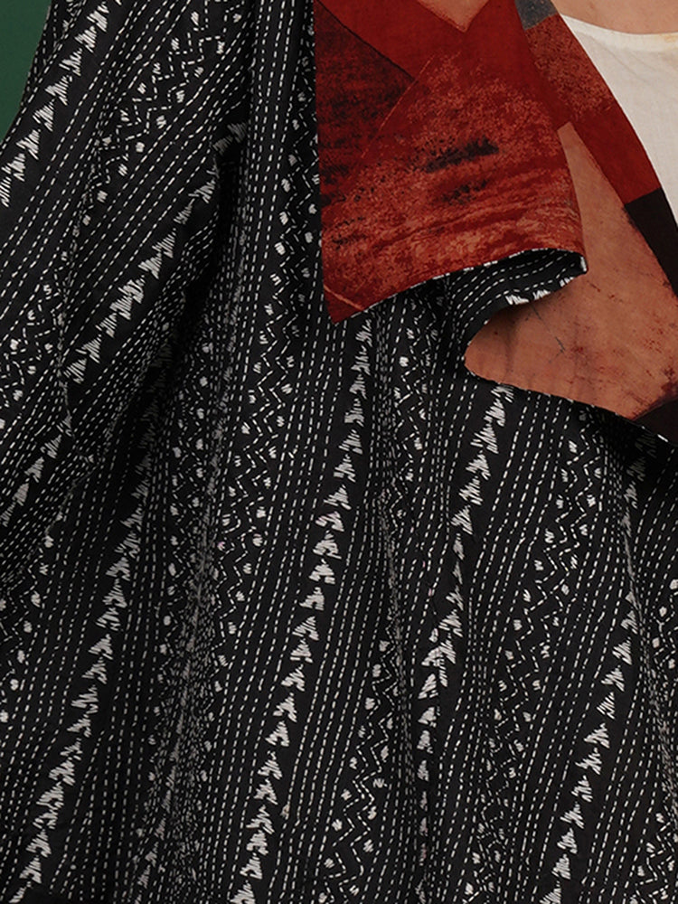 Black Kantha & Multi Colour Ajrakh Cotton Short Overlay