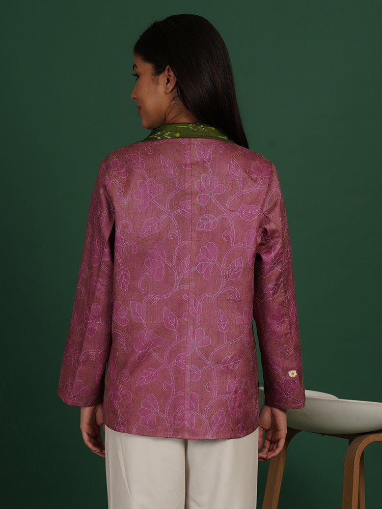 PINK KANTHA IKAT COTTON SHORT JACKET