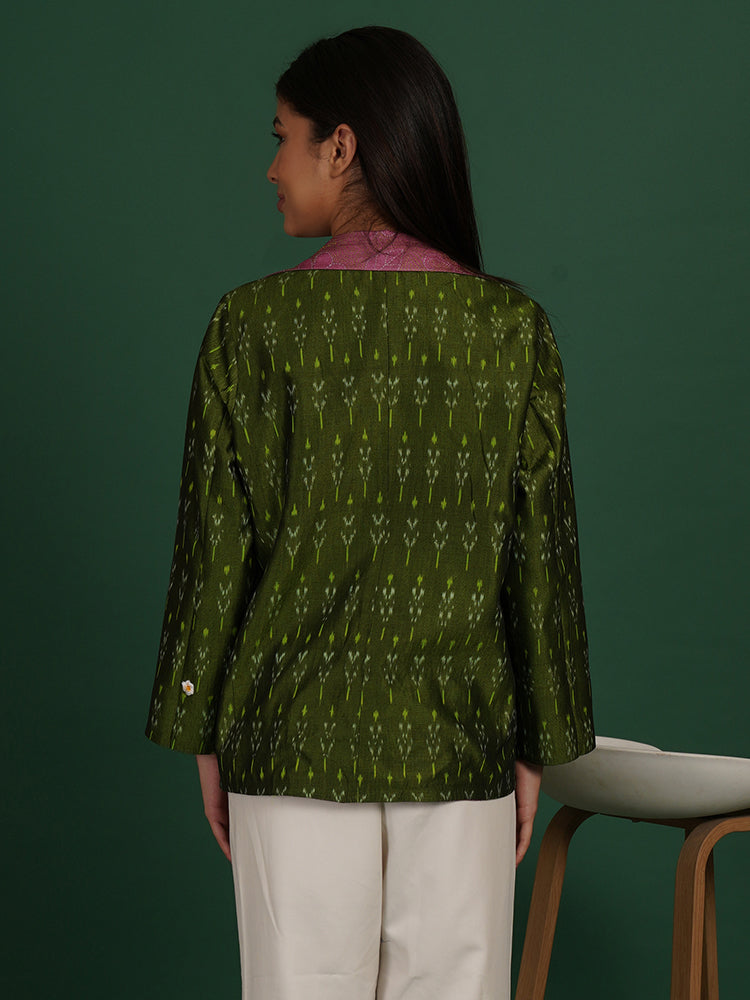 PINK KANTHA IKAT COTTON SHORT JACKET