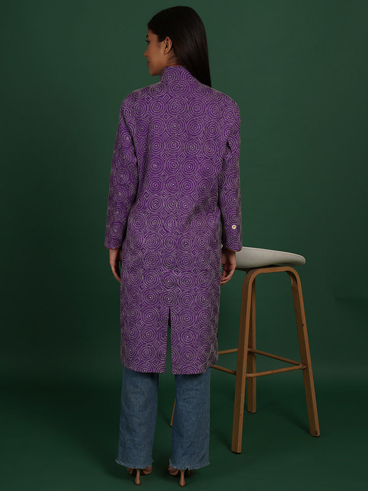 PURPLE KANTHA WOLLEN LONG JACKET