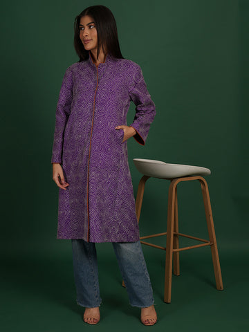 PURPLE KANTHA WOLLEN LONG JACKET