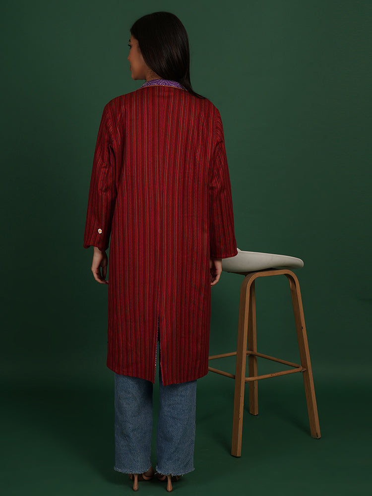 PURPLE KANTHA WOLLEN LONG JACKET