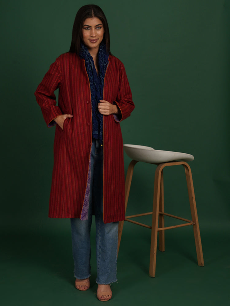 PURPLE KANTHA WOLLEN LONG JACKET
