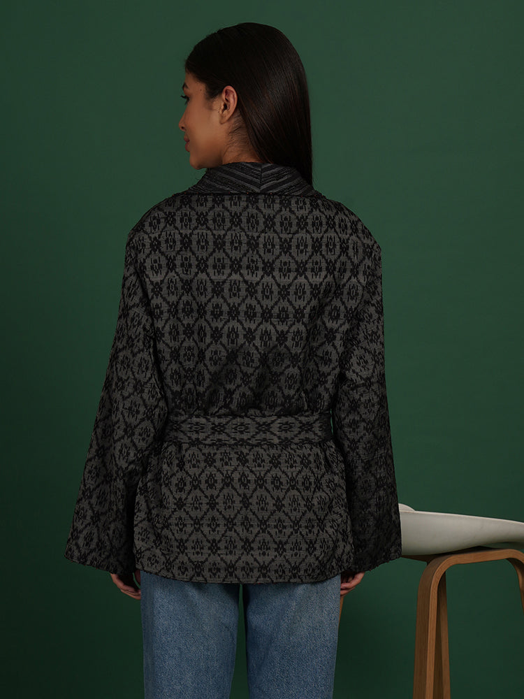 GREY TUSSAR IKAT RAW SHORT JACKET