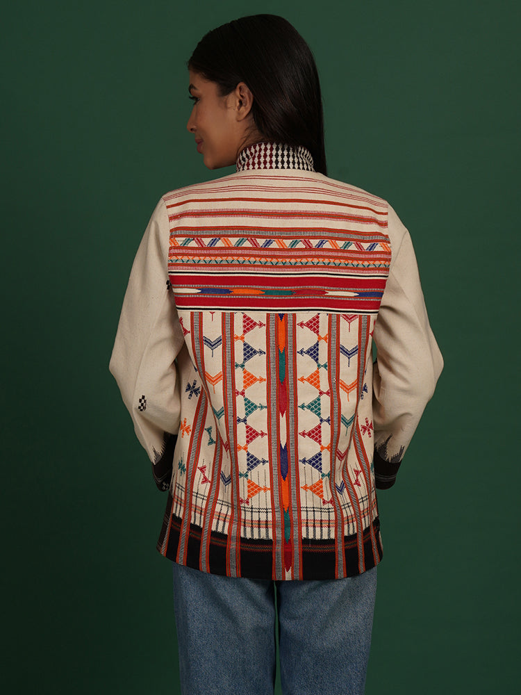 WHITE KOTPAD IKAT COTTON SHORT JACKET