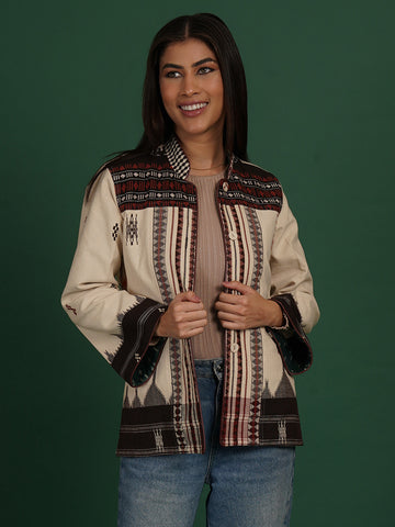 WHITE KOTPAD IKAT COTTON SHORT JACKET