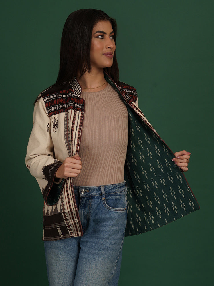 WHITE KOTPAD IKAT COTTON SHORT JACKET