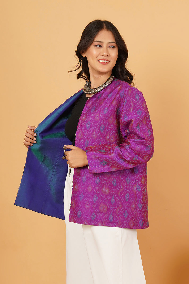 Pink Raw Silk Ikkat Short Jacket