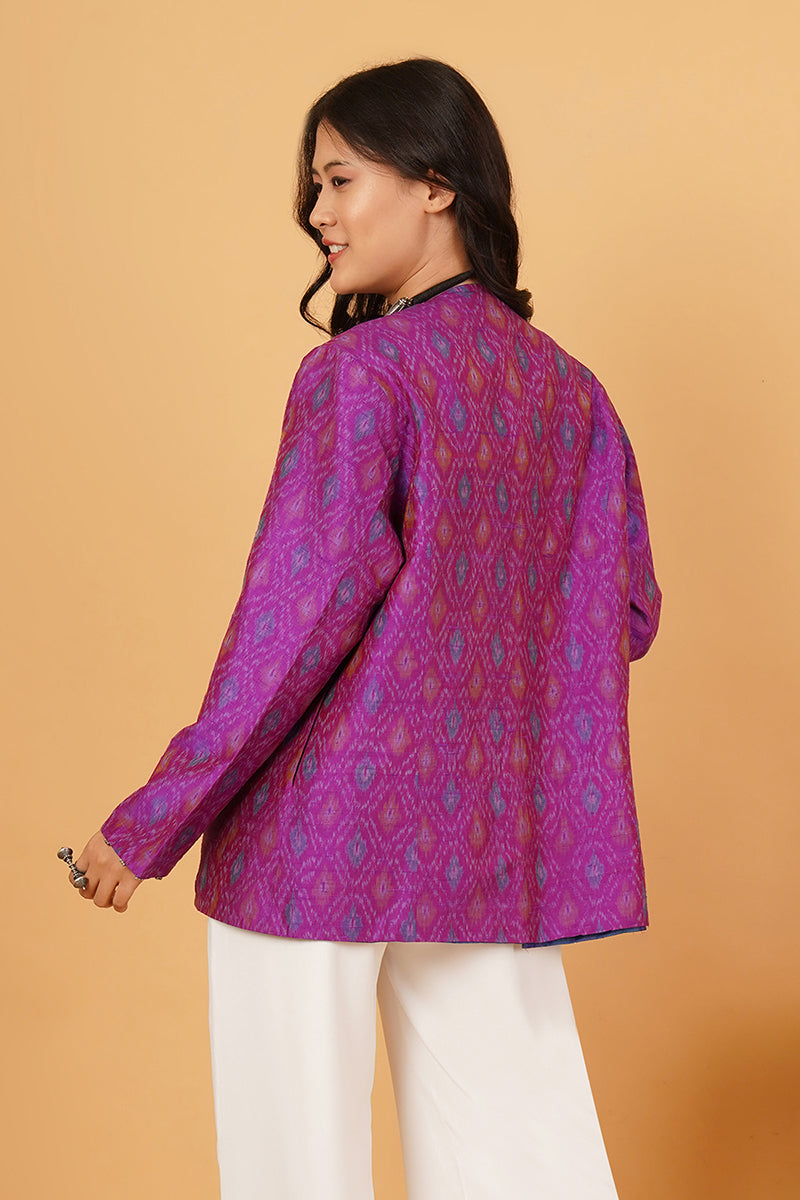 Pink Raw Silk Ikkat Short Jacket
