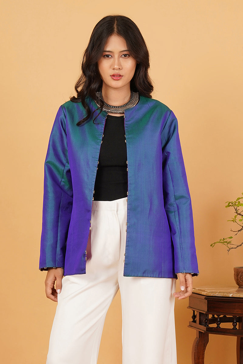 Pink Raw Silk Ikkat Short Jacket