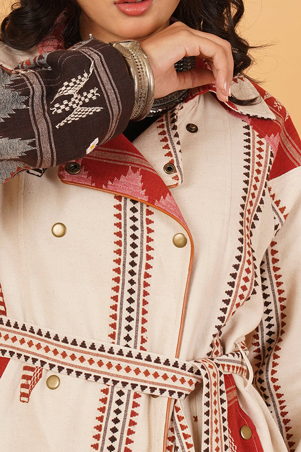 OFF WHITE BROWN KOTPAD TRENCH JACKET