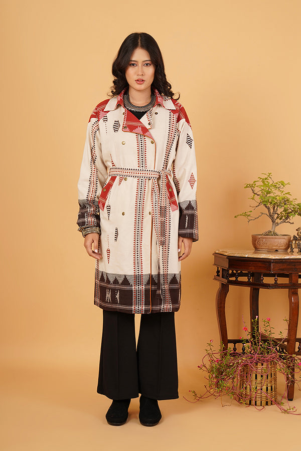 OFF WHITE BROWN KOTPAD TRENCH JACKET