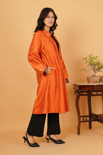 ORANGE RAW SILK LONG JACKET