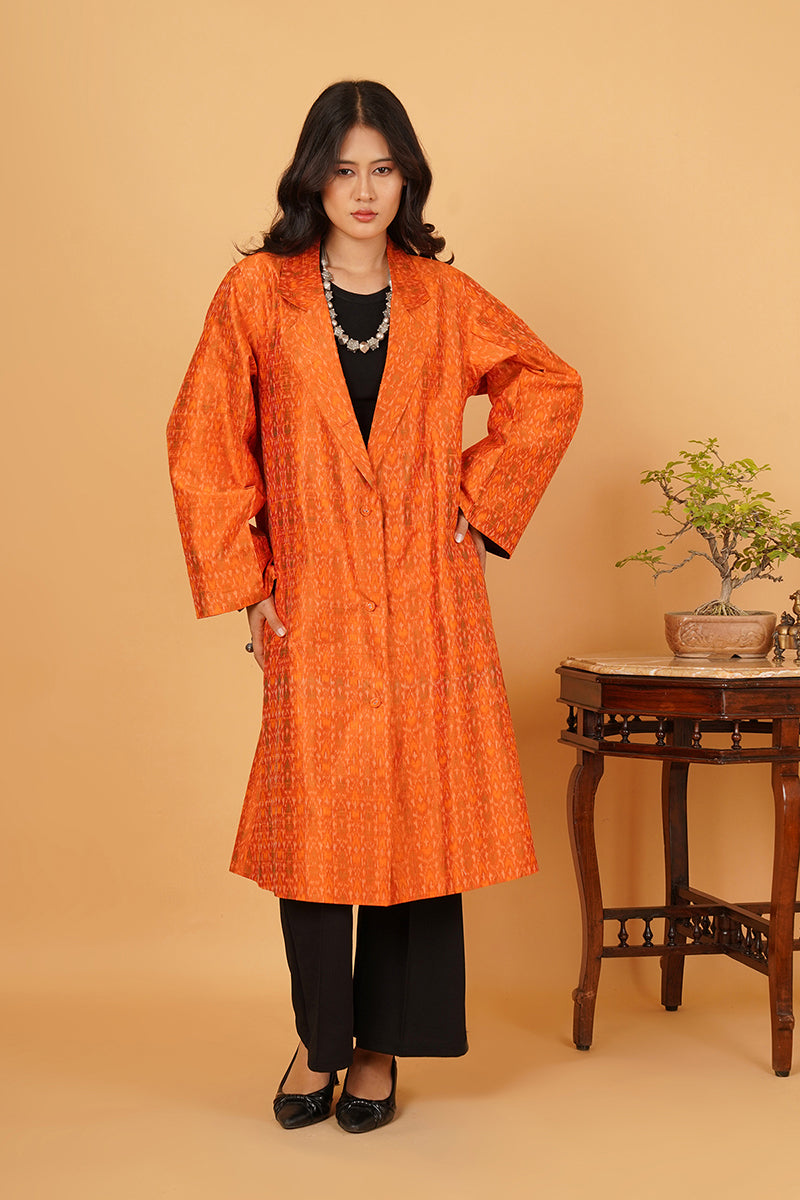ORANGE RAW SILK LONG JACKET